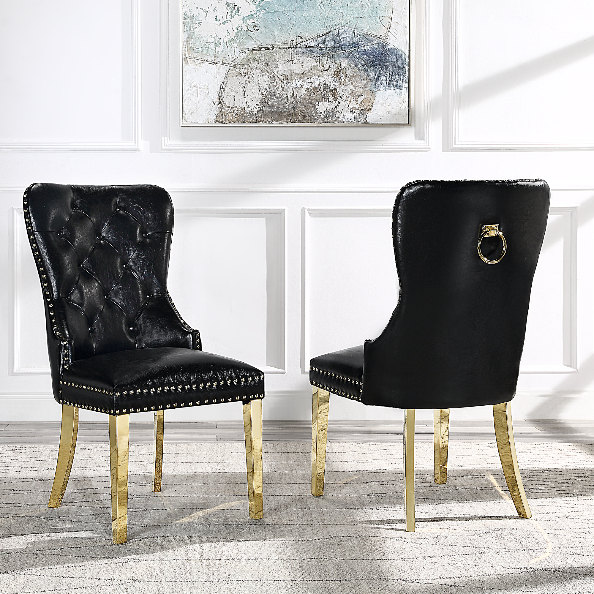 Modern Leatherette Dining Chairs Set of 2, Tufted Accent Upholstered Chairs Wingback Armless Side Chair