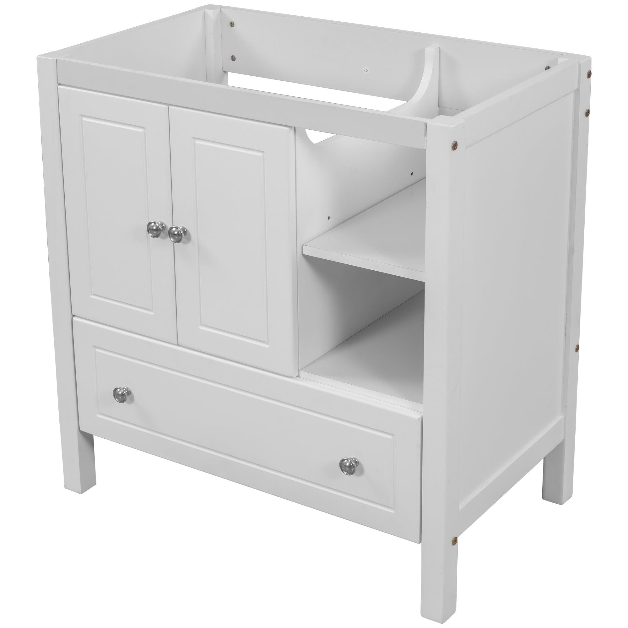 30" Bathroom Vanity Base Only, Solid Wood Frame, Bathroom Storage Cabinet with Doors and Drawers, White