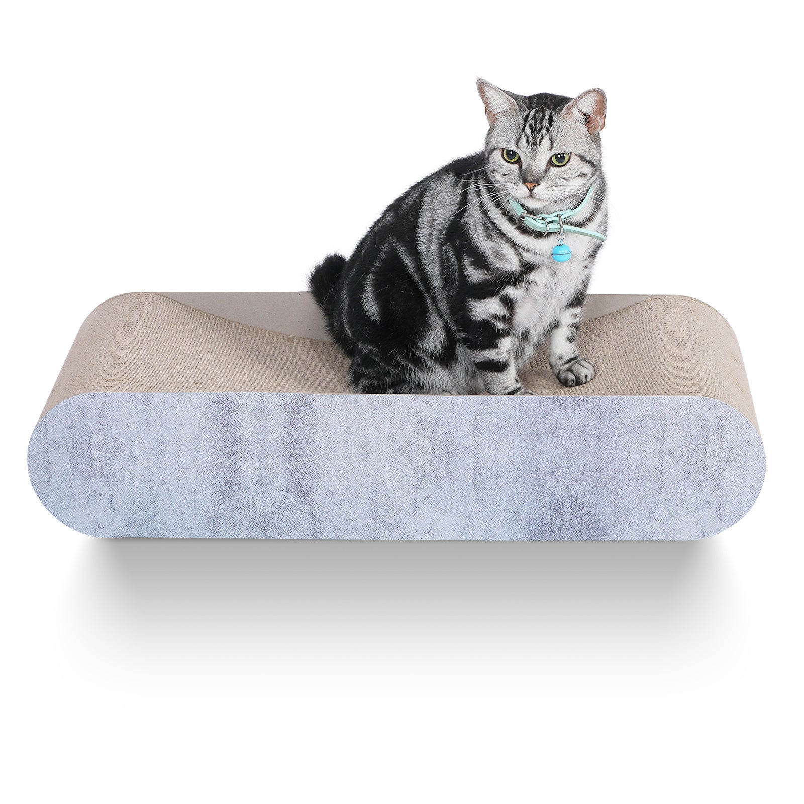 Fluffydream Cat Scratcher, Cardboard Lounge Bed, Bone Shape Design, Recyclable Corrugated Scratching Pad, Stable and Durable, Furniture Protector, Reversible, Grey