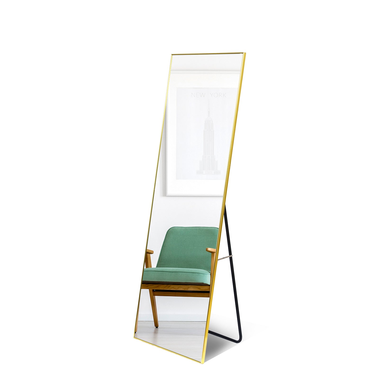 Full Length Mirror, Floor Mirror with Stand,Wall-Mounted Dressing Mirror , Bedroom Mirror with Aluminium Frame 65"x22", Gold