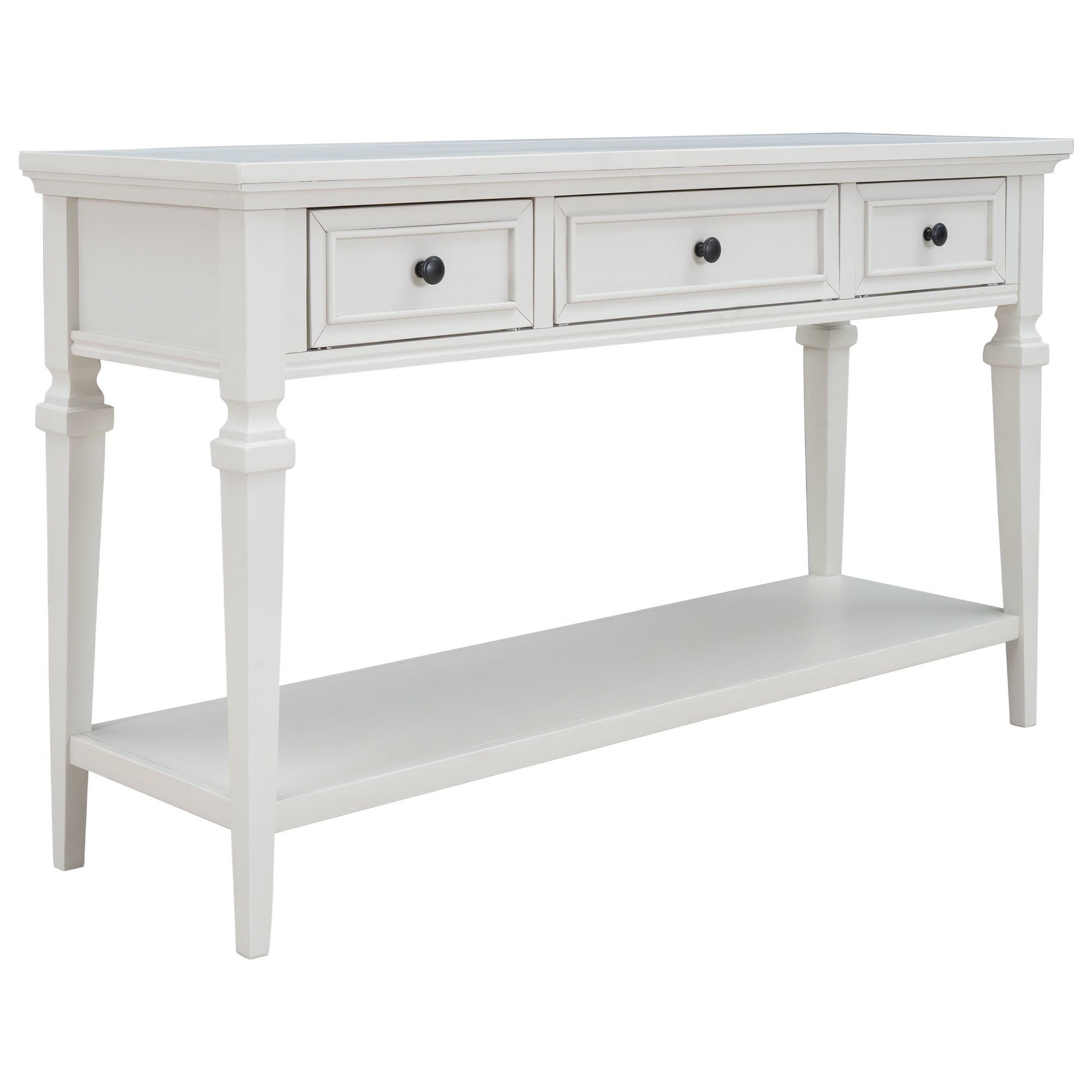 TREXM Classic Retro Style Console Table with Three Top Drawers and Open Style Bottom Shelf, Easy Assembly (Antique White)