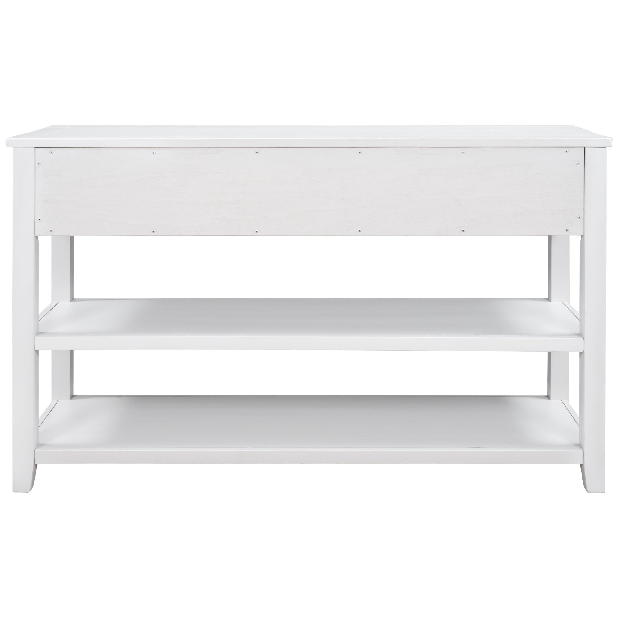 TREXM Retro Design Console Table with Two Open Shelves, Pine Solid Wood Frame and Legs for Living Room (Antique White)