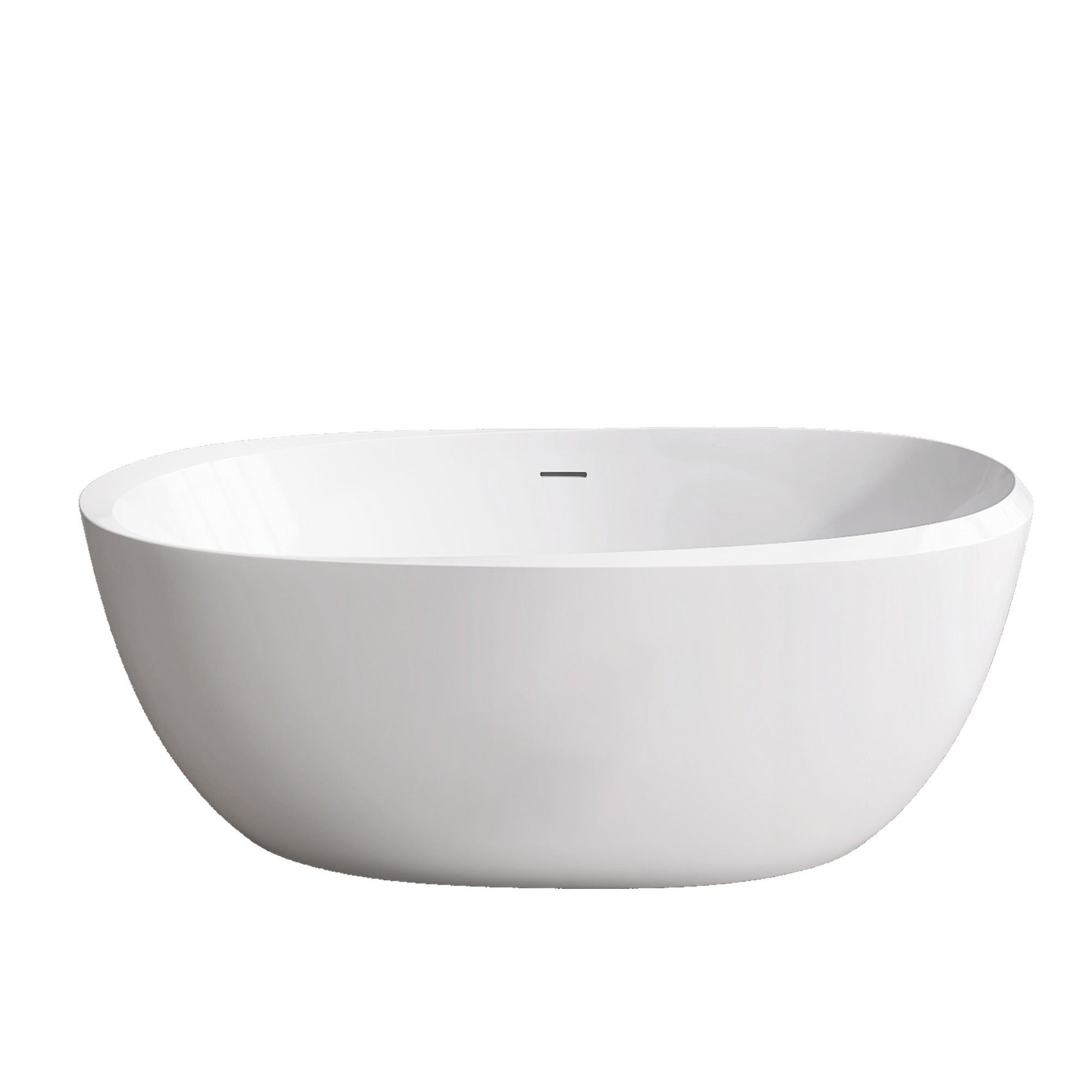 59" Acrylic Freestanding Bathtub Gloss White Modern Stand Alone Soaking Tub Adjustable with Integrated Slotted Overflow and Chrome Pop-up Drain Anti-clogging Easy to Install