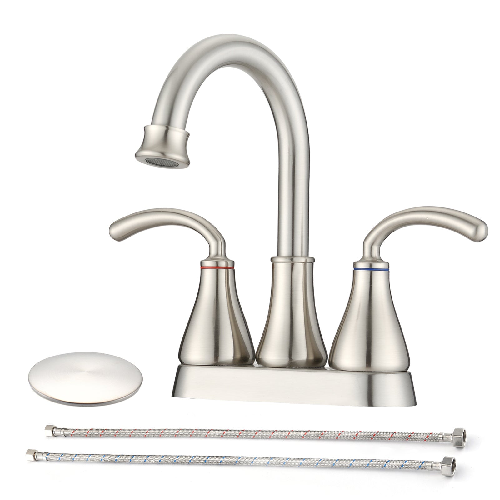 2-Handle Bathroom Sink Faucet with Pop-up Drain Brushed Nickel