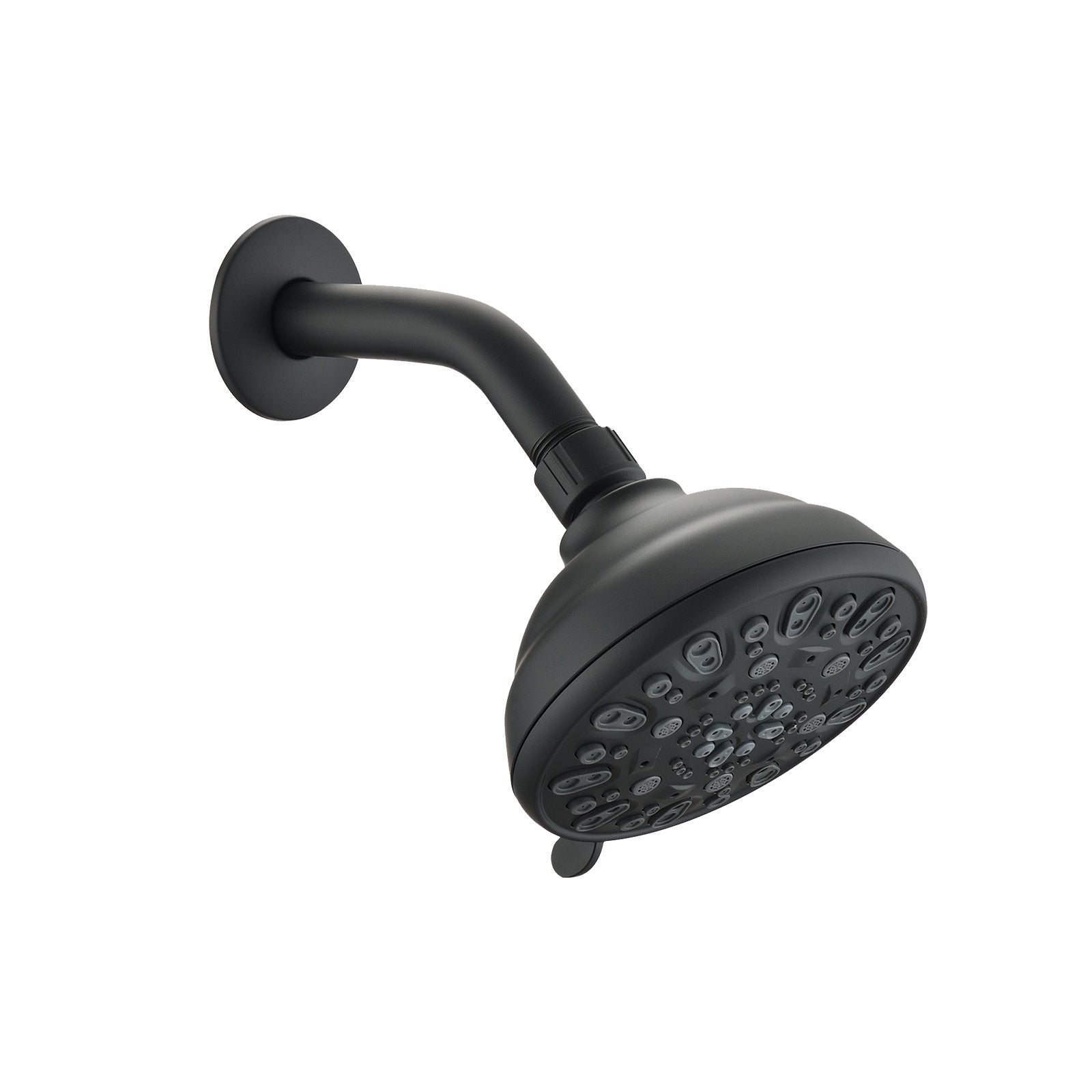 Matte Black high pressure 6-setting 4" shower head - Angle adjustable, clog-proof shower head