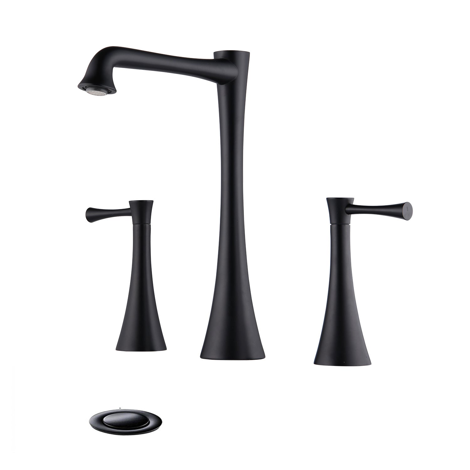 Widespread 2 Handles Bathroom Faucet with Drain Assembly, Matte Black