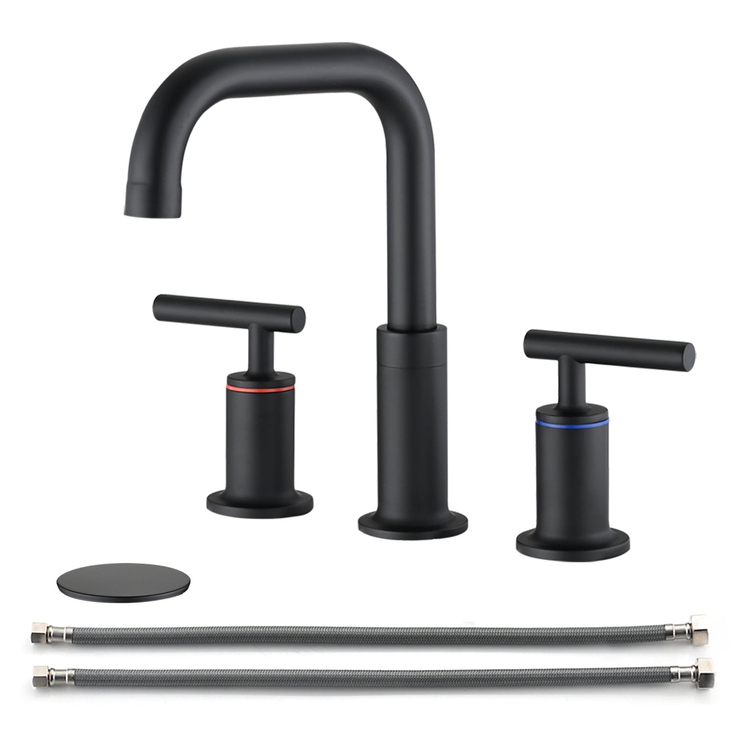 8 in. Widespread Double Handle Bathroom Faucet with Pop Up Drain in Matte Black