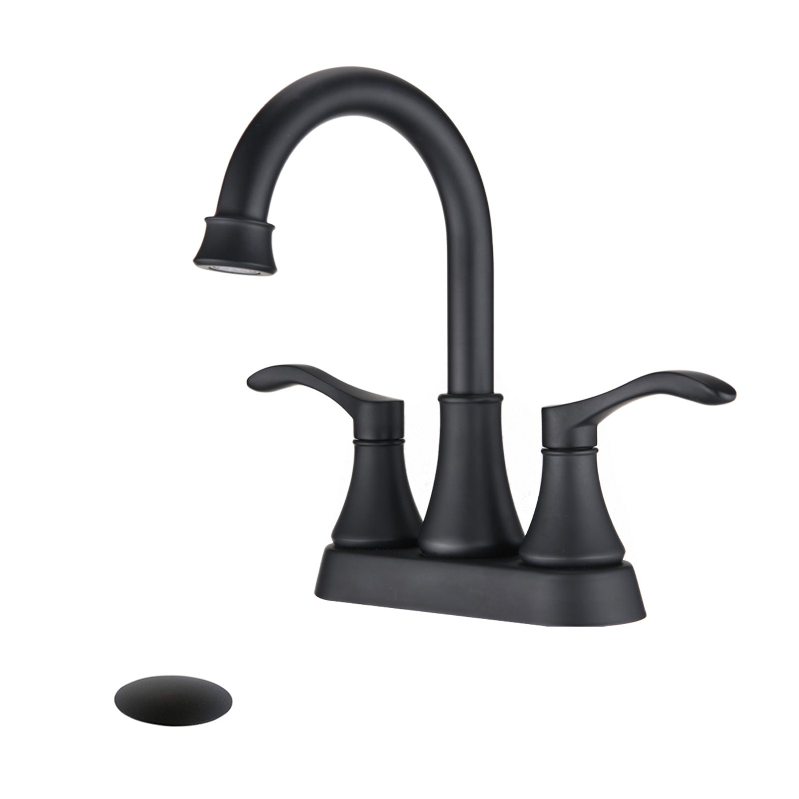 4 inches Centerset Bathroom Faucet 360° Swivel Spout, with Pop Up Drain - Matte Black