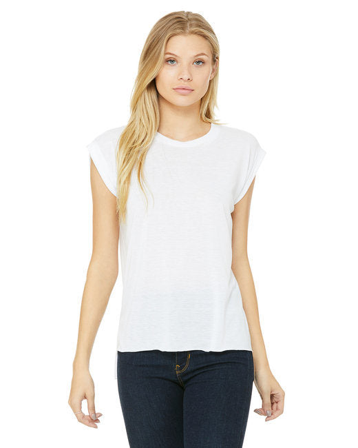 Ladies' Flowy Muscle T-Shirt with Rolled Cuff - DARK GRY HEATHER - S