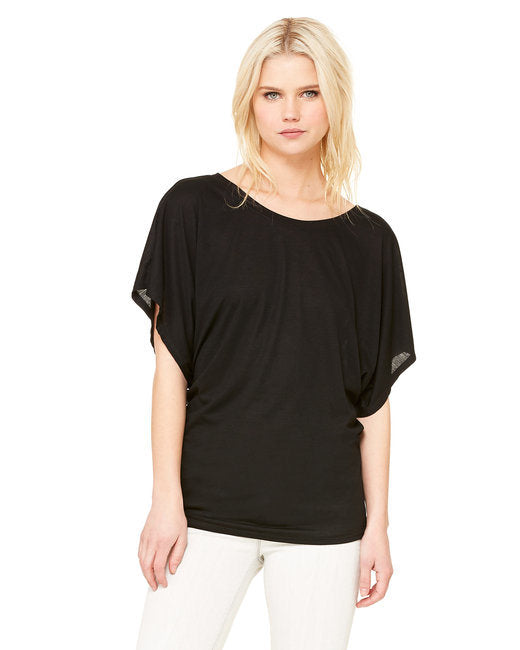 Ladies' Flowy Draped Sleeve Dolman T-Shirt - BLACK - S