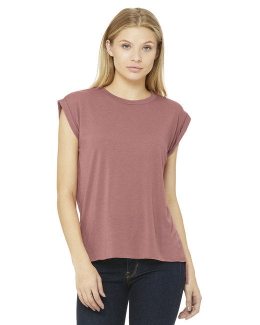 Ladies' Flowy Muscle T-Shirt with Rolled Cuff - DARK GRY HEATHER - S