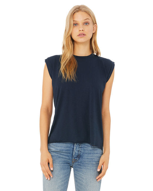 Ladies' Flowy Muscle T-Shirt with Rolled Cuff - DARK GRY HEATHER - S
