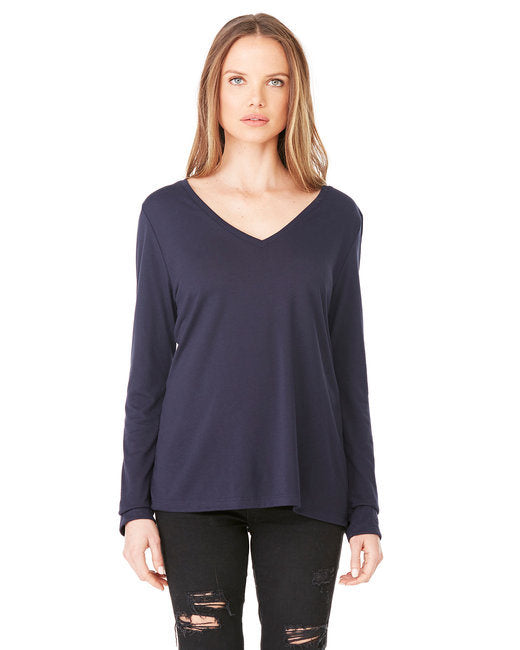 Ladies' Flowy Long-Sleeve V-Neck - WHITE - S