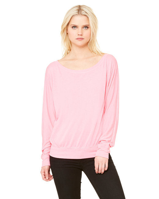 Ladies' Flowy Long-Sleeve Off Shoulder T-Shirt - NEON PINK - S