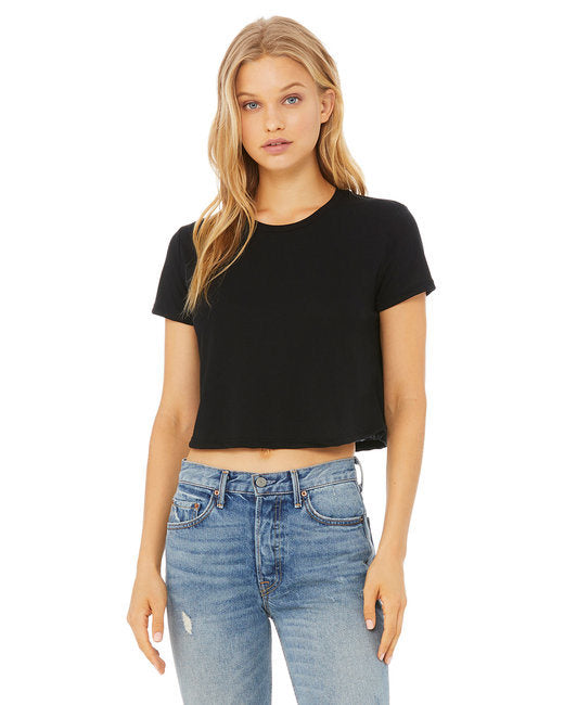 Ladies' Flowy Cropped T-Shirt - WHITE - S