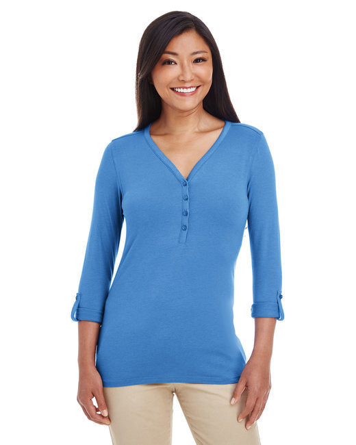 Ladies' Perfect Fit™ Y-Placket Convertible Sleeve Knit Top - WHITE - XS