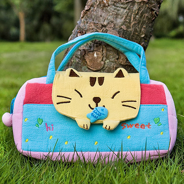 [Sweet Cat] Embroidered Applique Kids Mini Handbag / Cosmetic Bag / Travel Wallet (7.8*5.5*1.4)