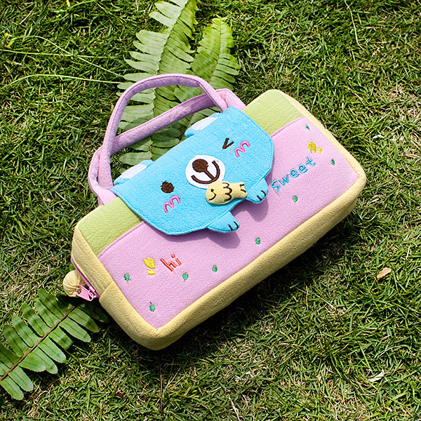 [Sweet Bear] Embroidered Applique Kids Mini Handbag / Cosmetic Bag / Travel Wallet (7.8*5.5*1.4)