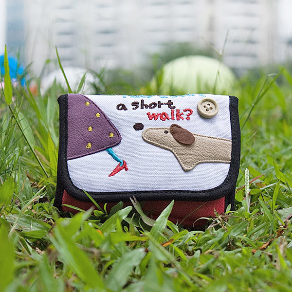 [Short Walk] Embroidered Applique Fabric Art Trifold Wallet Purse / Card Holder (4.7*3.1)