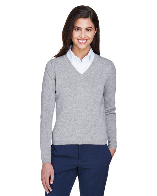 Ladies' V-Neck Sweater - GREY HEATHER - S