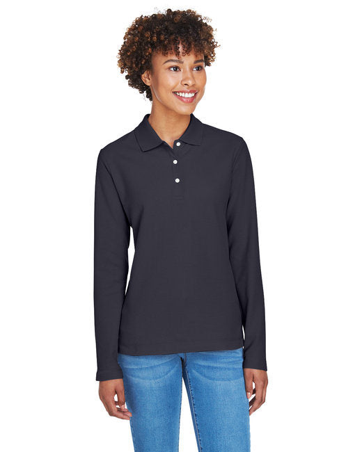 Ladies' Pima Piqué Long-Sleeve Polo - BLACK - S