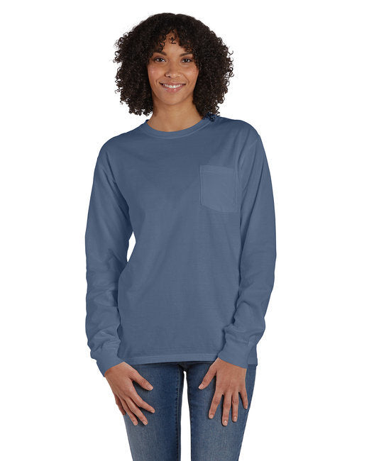 Unisex Garment-Dyed Long-Sleeve T-Shirt with Pocket - NEW RAILROAD - S