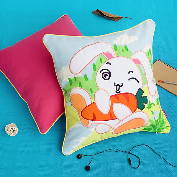 [Bunny & Carrot] Embroidered Applique Pillow Cushion / Floor Cushion (19.7 by 19.7 inches)