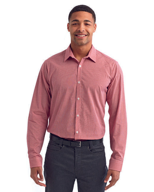 Men's Microcheck Gingham Long-Sleeve Cotton Shirt - NAVY/ WHITE - M