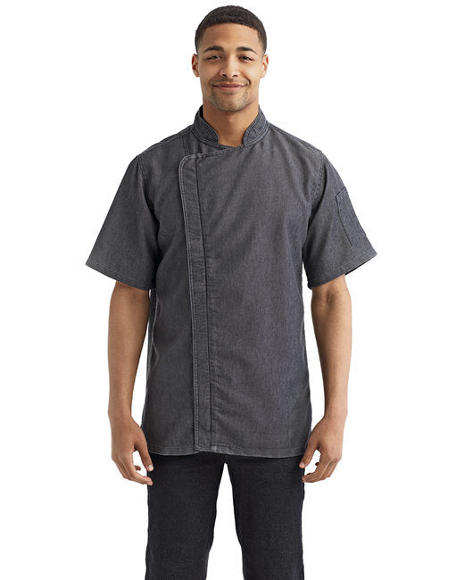 Unisex Zip-Close Short Sleeve Chef's Coat - BLACK DENIM - XS