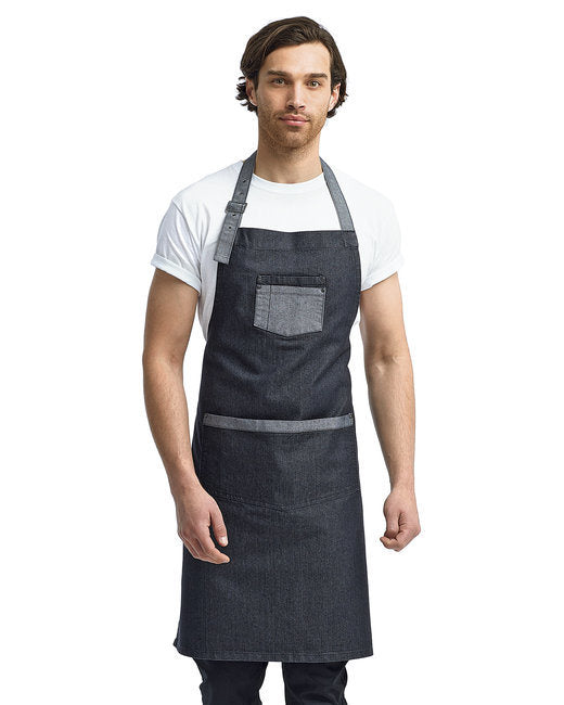 Unisex Domain Contrast Denim Bib Apron - BLACK DENIM - OS