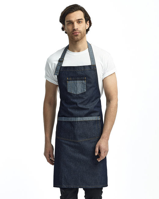 Unisex Domain Contrast Denim Bib Apron - BLACK DENIM - OS