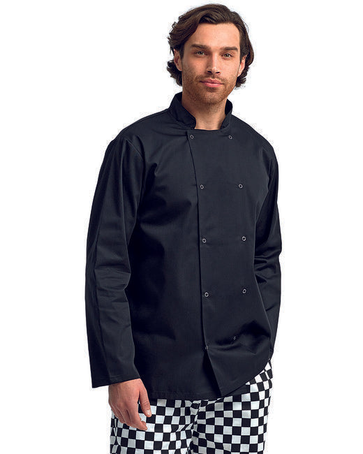 Unisex Studded Front Long-Sleeve Chef's Jacket - BLACK - 2XL