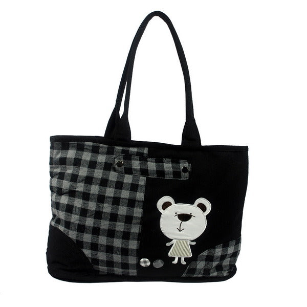 [White Bear] 100% Cotton Canvas Shoulder Tote Bag / Shopper Bag
