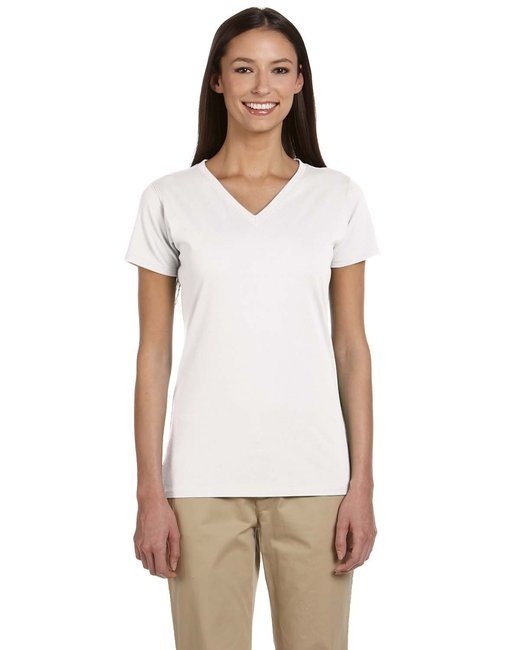 Ladies' 4.4 oz.; 100% Organic Cotton Short-Sleeve V-Neck T-Shirt - BLACK - S