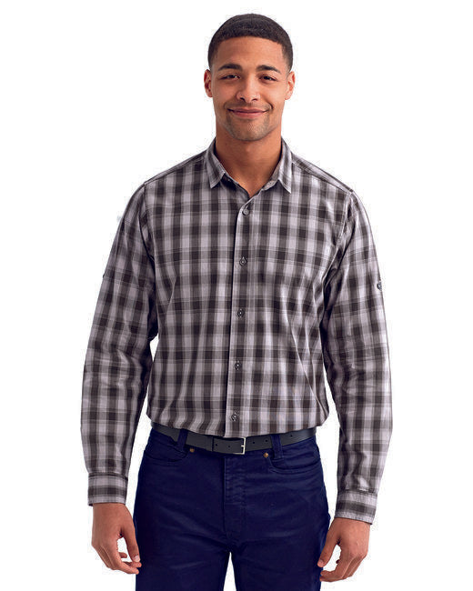 Men's Mulligan Check Long-Sleeve Cotton Shirt - CAMEL/ NAVY - 2XL