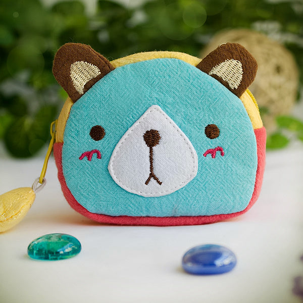 [Funny Bear] Embroidered Applique Fabric Art Wrist Wallet / Coin Purse / Wrist Pack (2.7*3.4)