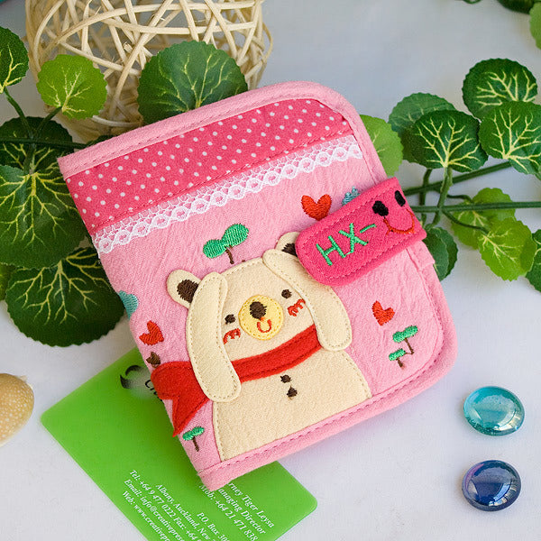 [Yellow Bear] Embroidered Applique Fabric Art Wallet Purse / Card Holder (4.7*3.7)