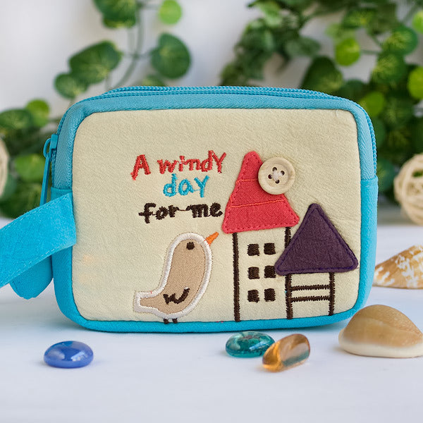 [A Windy Day For Me] Embroidered Applique Pouch Bag / Cosmetic Bag / Carrying Case (4.9*3.7*2.4)