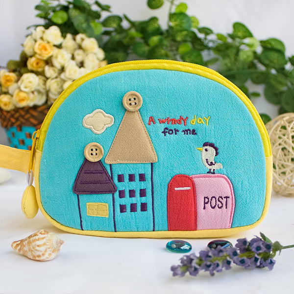 [A Windy Day] Embroidered Applique Cosmetic Bag / Camera bag / Hand Purse Wallet (7.1*5.1*2.8)