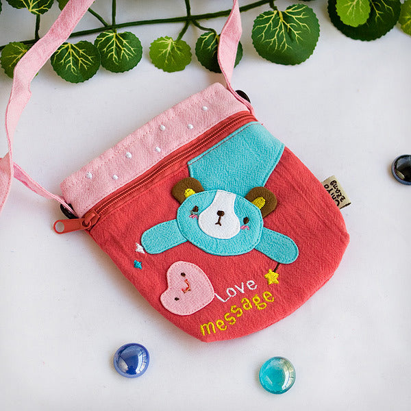 [Love Message] Embroidered Applique Mini Swingpack Bag Purse / Wallet Bag / Camera Bag (4.8*5.2)