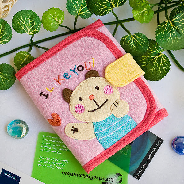 [I Like You] Embroidered Applique Fabric Art Trifold Wallet Purse / Card Holder (4.7*4.3)