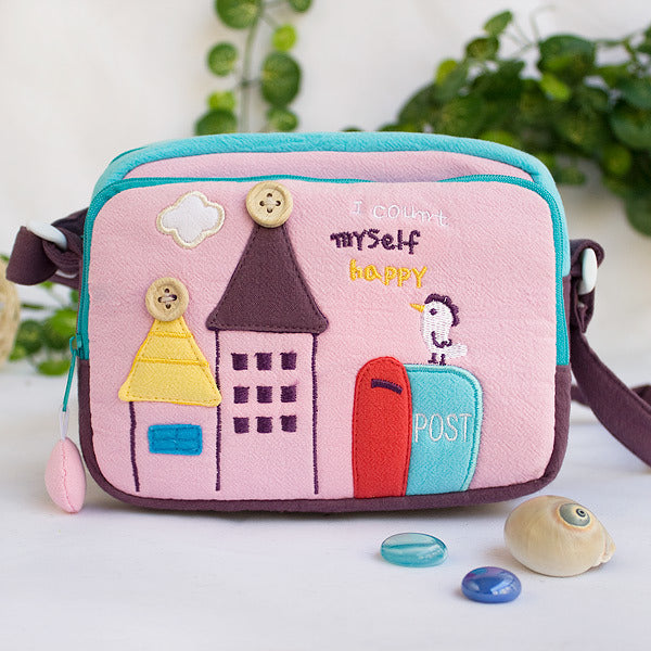 [Morning Tweet] Embroidered Applique Swingpack Bag Purse / Wallet Bag / Shoulder Bag (7.1*5.3*3.7)