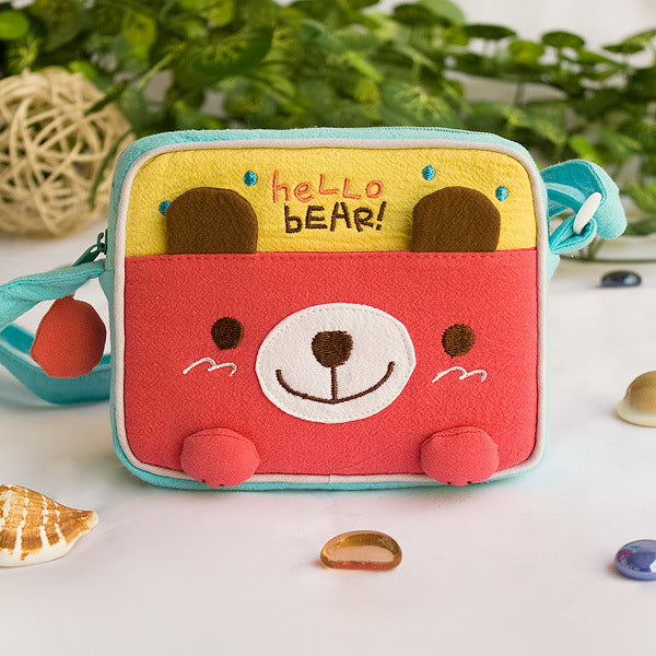 [Hello Bear] Embroidered Applique Swingpack Bag Purse / Wallet Bag / Shoulder Bag (5.5*4.7*1.2)