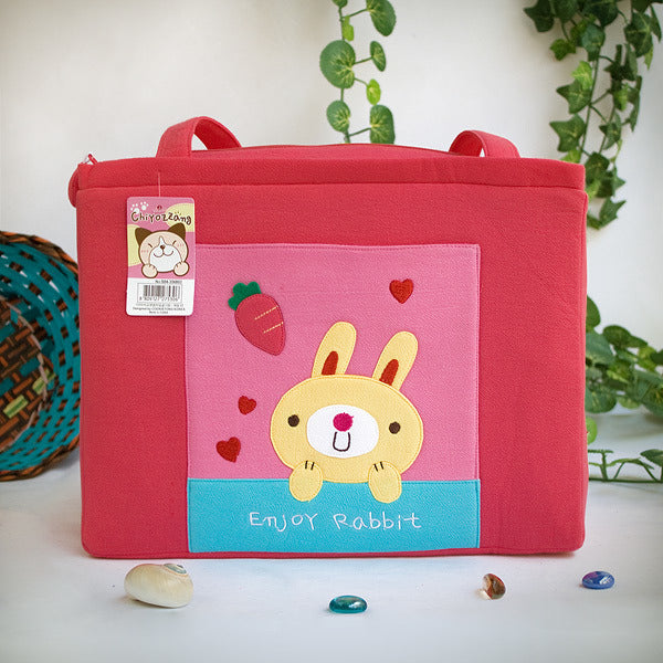 [Enjoy Rabbit] Embroidered Applique Fabric Art Shoulder Tote Bag / Shopper Bag (12.2*8.4*4.4)