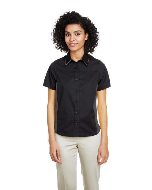 Ladies' Flash IL Colorblock Short Sleeve Shirt - BLACK/ DK CHARCL - XS