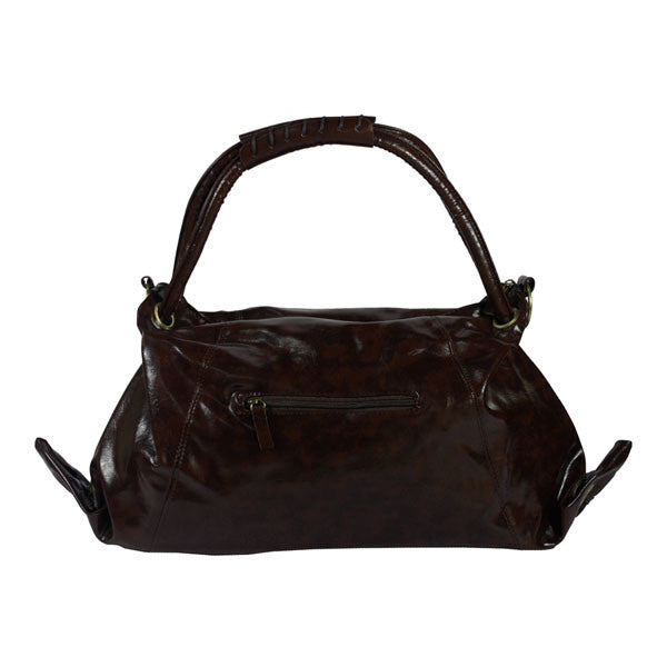 [Emily Charm] Coffee Double Handle Leatherette Satchel Hobo Handbag w/Shoulder Strap