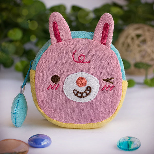 [Funny Rabbit] Embroidered Applique Fabric Art Wrist Wallet / Coin Purse / Wrist Pack (2.7*3.4)