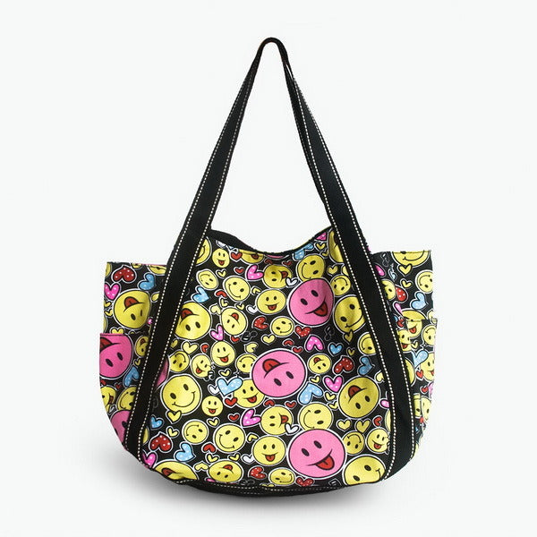 ILEA - [Happiness] 100% Cotton Eco Canvas Shoulder Tote Bag / Shopper Bag / Multiple Pockets