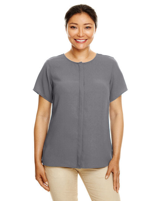 Ladies' Perfect Fit™ Short-Sleeve Crepe Blouse - BLACK - XS