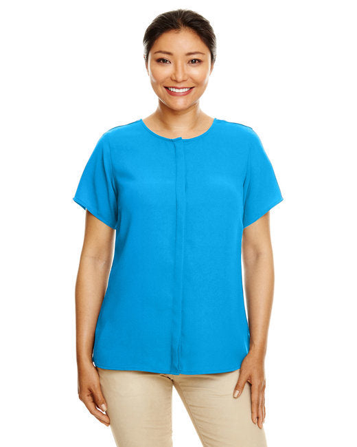 Ladies' Perfect Fit™ Short-Sleeve Crepe Blouse - BLACK - XS